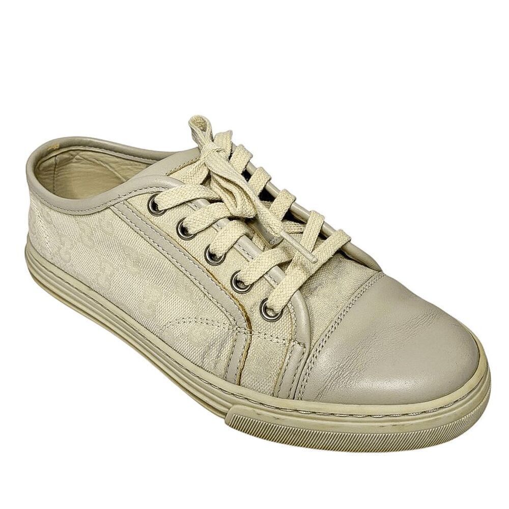 Gucci Original GG Low Top Monogram Sneakers Cream EU 36 US 6 Lace up Women Shoes